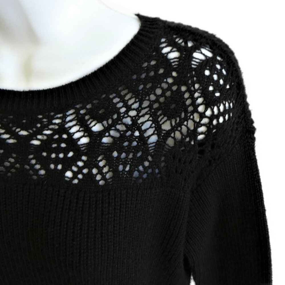 Vince Camuto Knit Sweater Cotton Acrylic Diamond Open Knit Upper Chest Detail XS